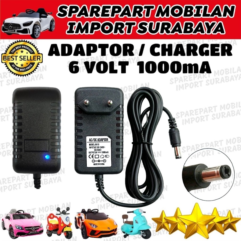 RT54ZA PUSAT ADAPTOR 6 VOLT CHARGER MOBIL MOBILAN AKI MOTOR MOTORAN ANAK CASSAN CAS AKI 6V 7AMPER 4A