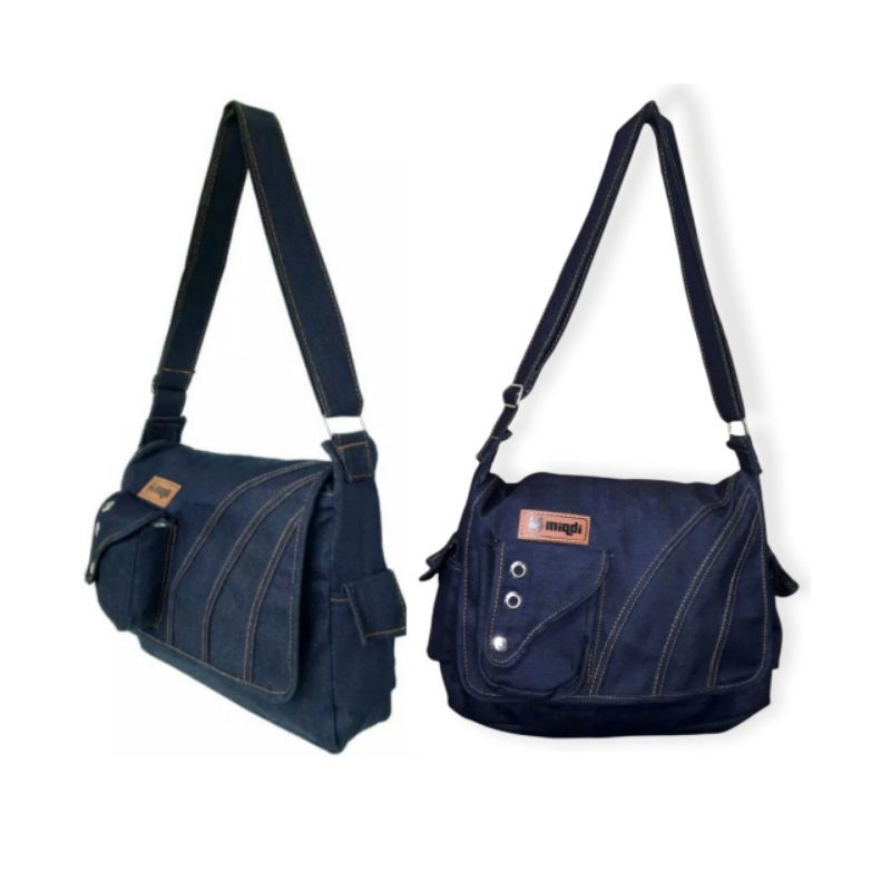 SWM-TAS SELEMPANG BAHAN JEANS PRIA TAS KULIAH KERJA PRIA WANITA MIQDI BAG