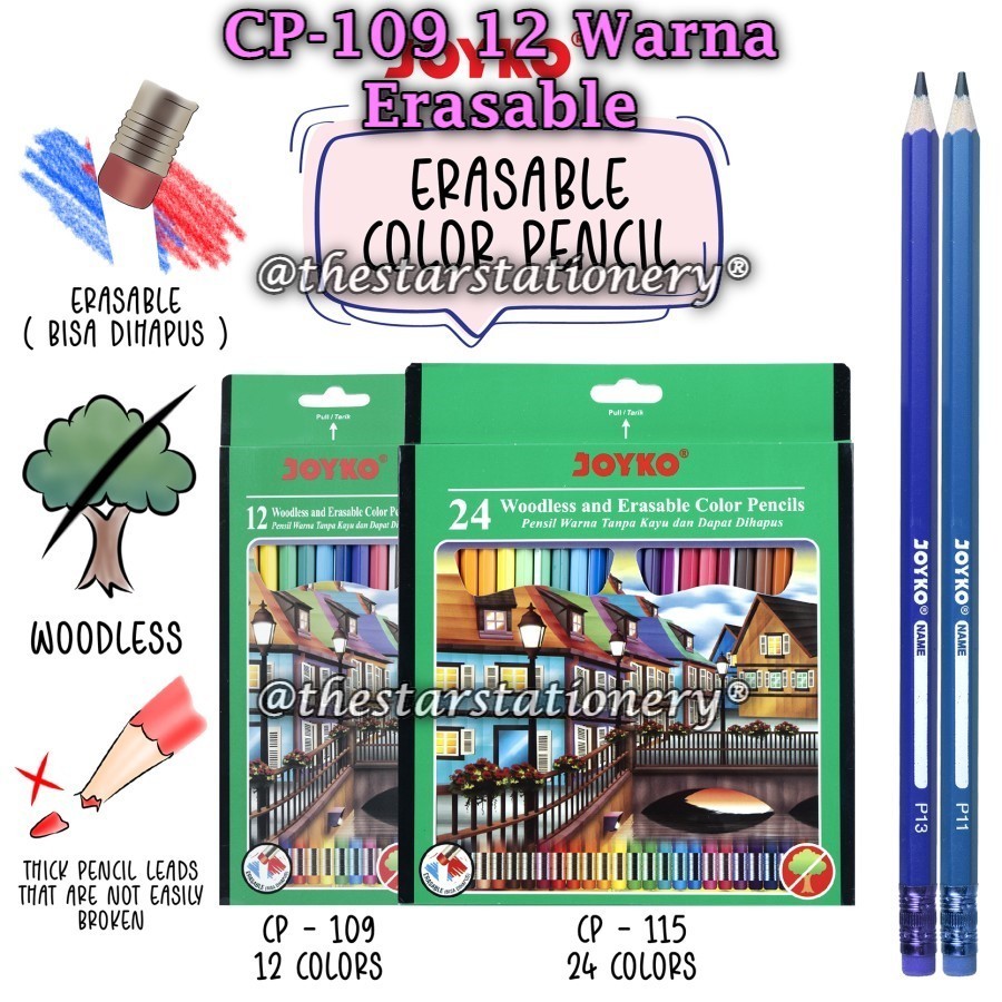 

(1 Set) Pensil Warna Joyko CP-115 CP-109 CP-120 Erasable Color Pencils Joyko Hexagonal Grip