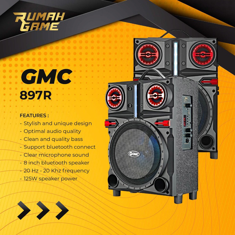 Speaker Portable Bluetooth Karaoke GMC 897R 897 R 8in 8inch Bonus Mic