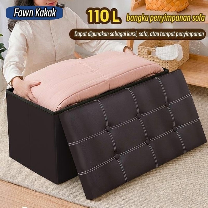 Leather  Storage Box Kotak Sofa Kotak penyimpanan Kursi Serbaguna - Coklat-28L