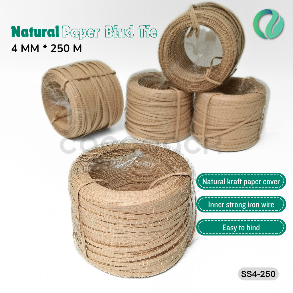 

Brown Kraft Paper Twist Tie Kawat Ikat Dekorasi Plastik Roti 4MM 250M