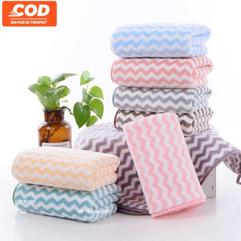 HANDUK MANDI TOWEL ZIGZAG SALUR DEWASA MICROFIBER SUPER LEMBUT 70X140