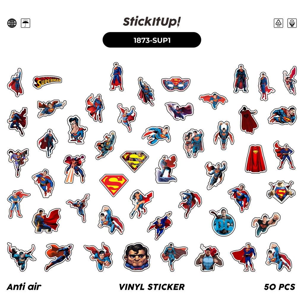 

COD✨ 50 Pcs Stiker Pack SUPERM4N Lucu Aesthetic Vynil Waterproof untuk Freebies Sticker Buku Journal Casing HP Laptop