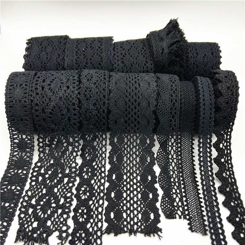 

2yards/Lot 10mm-50mm Black Cotton Lace Ribbon For Apparel Sewing Fabric Trim Cotton Crocheted Lace Fabric Handmade Accessories