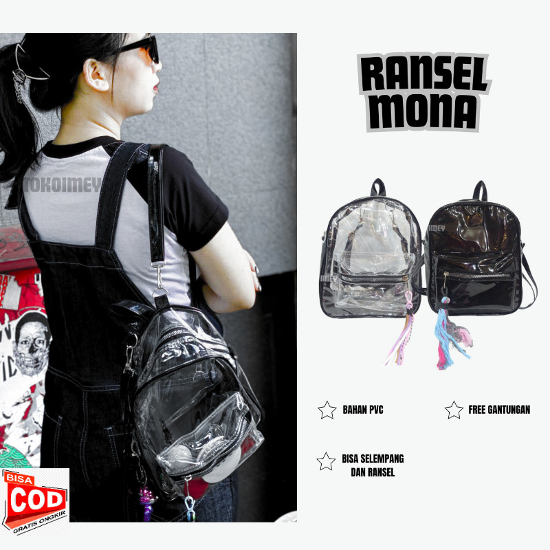 Tas Ransel Mini Mona Wanita Pvc Transparant Tas Gendong Mika Korean Style Tas Konser Lucu