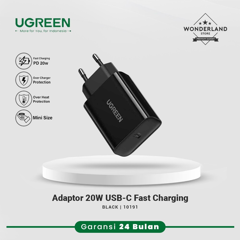 ADAPTOR KEPALA CHARGER BATOK CAS UGREEN PD 20WATT RECOMENDED FOR IPHONE ALL SERIES SUPORT FAST CHARG