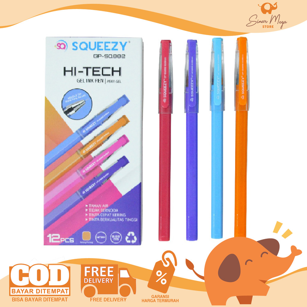 

SQUEEZY Gel Pen 0.28mm GP-SQ882 Hi Tech Color / Pulpen Hitam Pena Jel SATUAN Murah