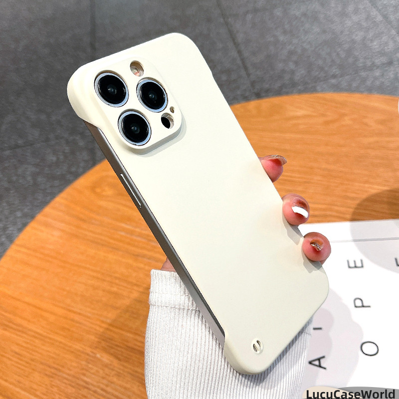 Frameless Ultra Thin Casing iPhone 11 XR 13 15 12 14 Pro Max Luxury Import Mewah Hitam Putih Slim Ti