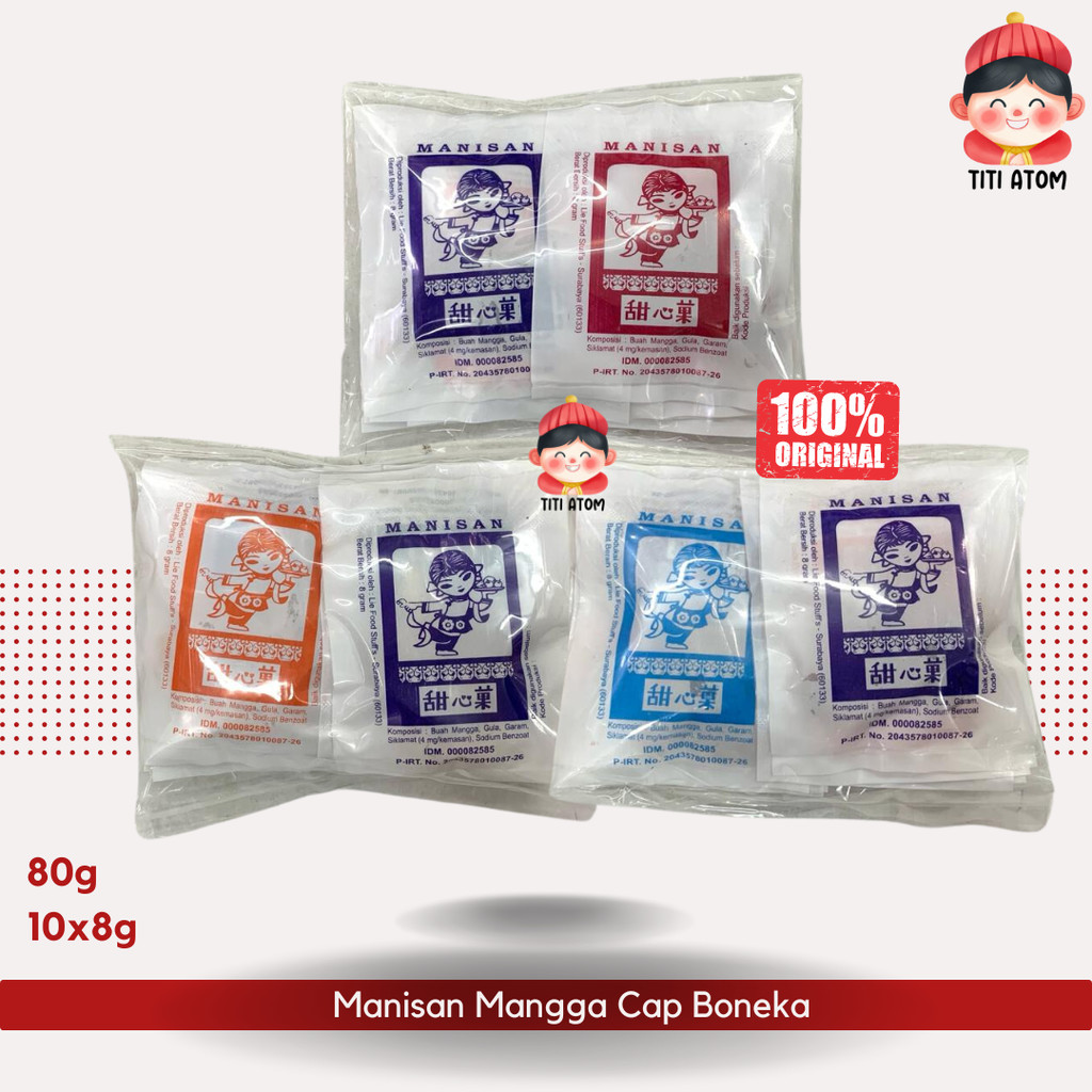 

Manisan Asinan Cap Boneka Mangga Serut Gula Manis Pedas Asin 80g 10x8g