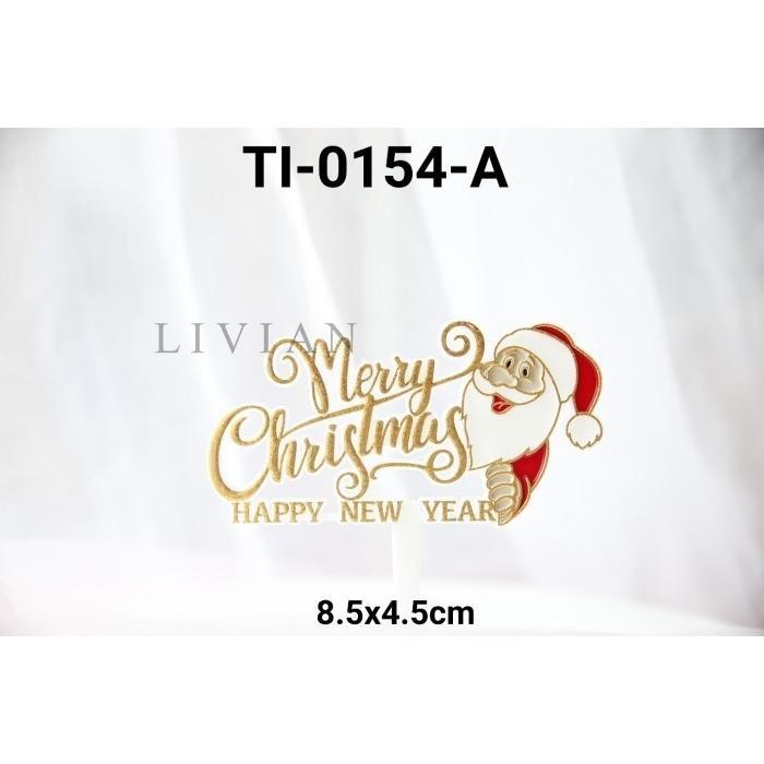 

lv TI-0154-A Cake Topper Tulisan Natal Merry Christmas Sinterklas Emas