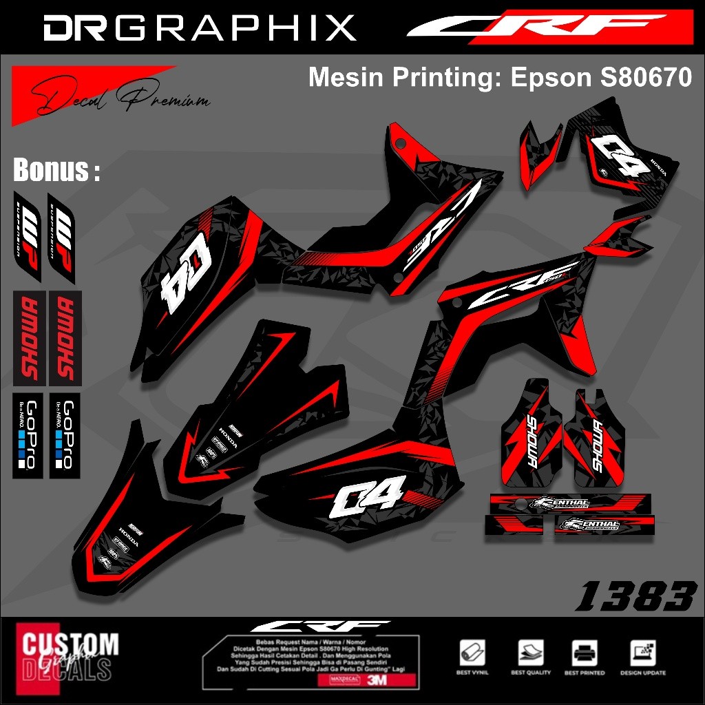 PREMIUM DECAL STIKER HONDA CRF 150L CRF 250 FULL BODY COSTUM DESAIN TERBARU kode CRF-3