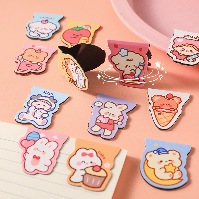 

12pcs Cartoon Magnetic Bookmarks Set Cute Bear Rabbit Cat Girl Magnet Book Marker Kawaii Gift for Reading Office School A6760