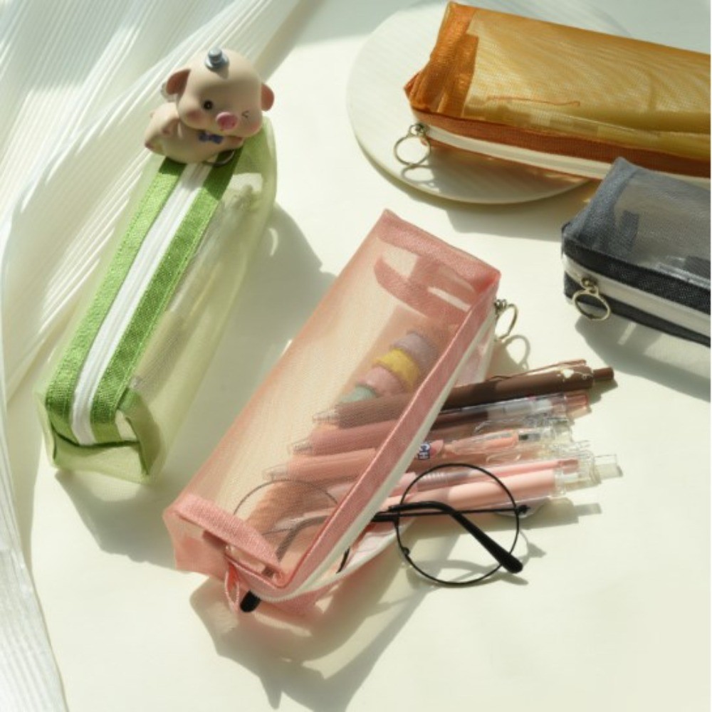 

Wholesale Transparent Stationery Pencil Bag Student Examination Dedicated Nylon Mesh Pen Case Unisex Pouch School Supplies