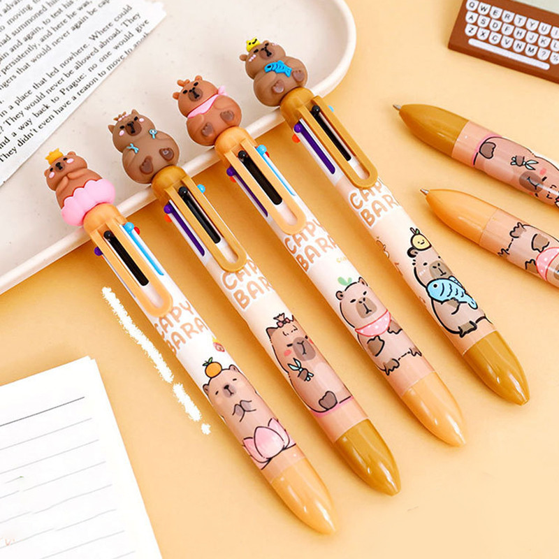 

Cartoon Capybara Multicolor Ball Pen Ballpoint Pen Multicolored Pens 6/4 Colors Refills In One Student Stationery