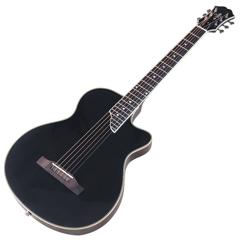 Black Silent Acoustic Electric Guitar Solid Okoume 39 inch Electric Acoustic Guitar With Tuner Funct