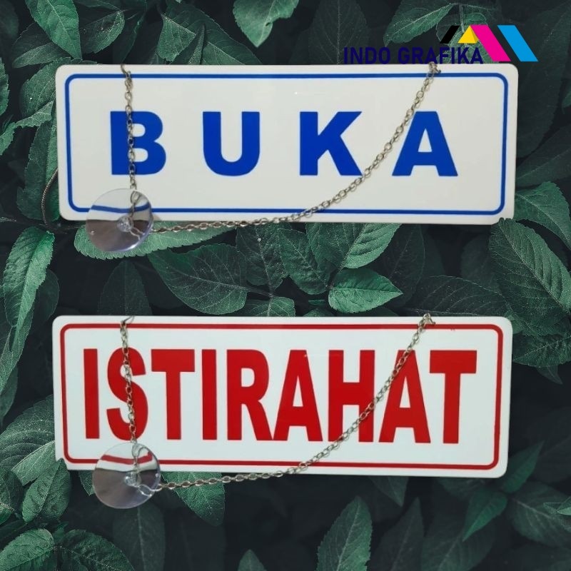 

Papan akrilik sign tulisan ISTIRAHAT - BUKA warna merah&biru