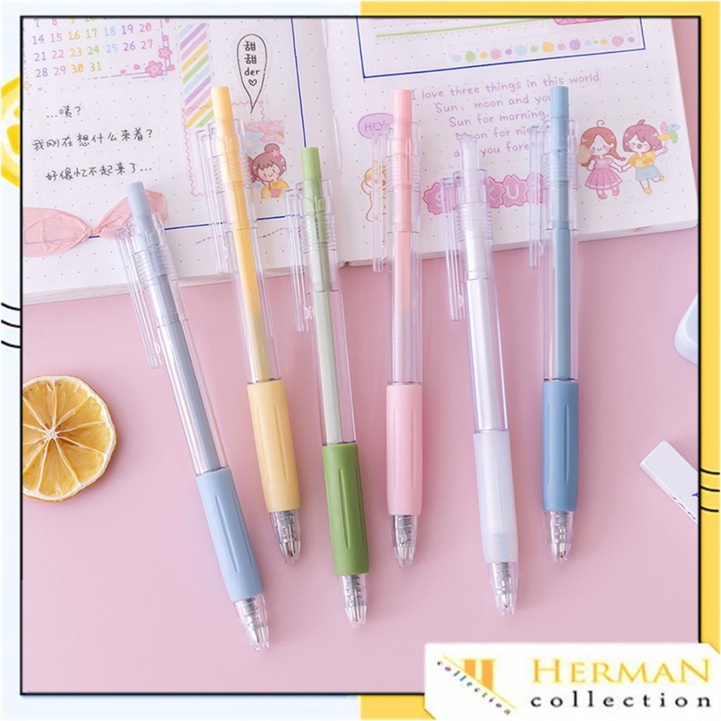 

HC Pulpen Cetekan Transparant Polos Pena Gel 0.5mm Tinta Hitam Alat Tulis Sekolah Kantor Pen Warna Warni Bolpoint Polos Murah