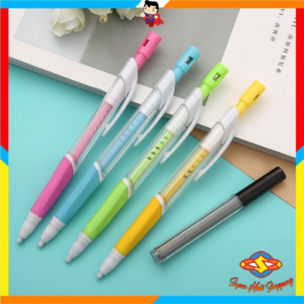 

SMS Pensil Mekanik 2.0mm Mechanical Pencil Graphite Lead Automatic Pensil Cetek 2B Alat Tulis Sekolah dan Kantor Mechanical Pencil Warna Pastel Dengan Serutan