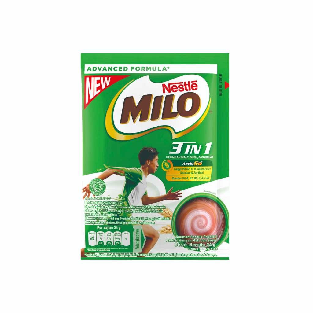 

Susu Coklat Milo 3in1 Saset 34gr Renteng 1 Renceng 10 Sachet | Maiera Store