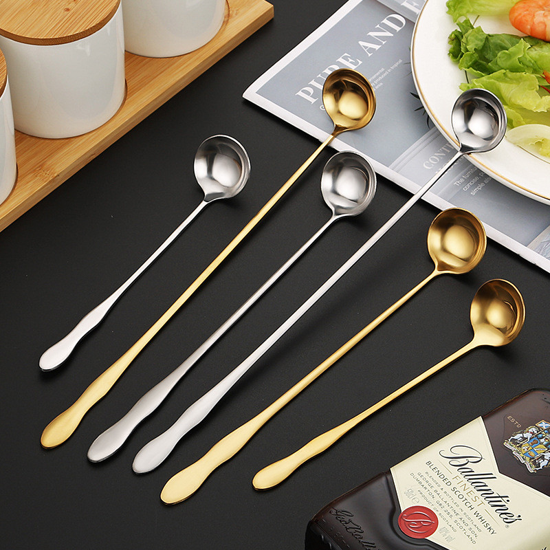 

3Pcs Extended handle stainless steel spoon Cafeteria seasoning oil spoon Mixer spoon Deep jar juice honey spoon long short set