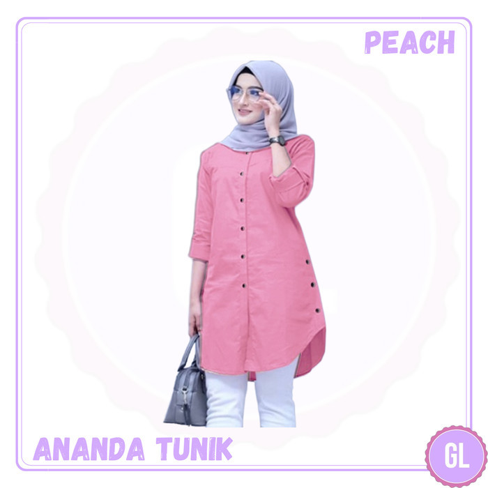 ✨TERLARIS - ANANDA tunic/baju atasan tunik/baju tunik terbaru/baju muslim wanita - PEACH, M