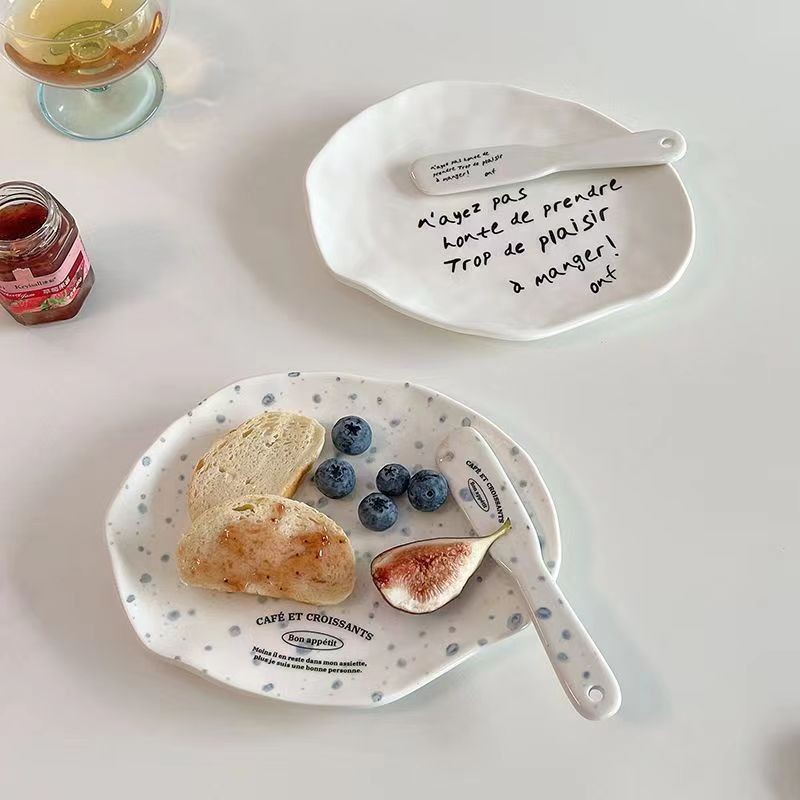 Korean Style Hand-squeezed Simple Style Irregular Design Ceramic Dinner Plate Deep Dish Pasta Plate 
