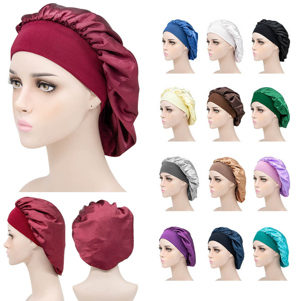 Elastic Comfortable Women Nightcap Silk Night Sleep Lady Sleeping Hat Hair Cap Shower Caps Satin Bon