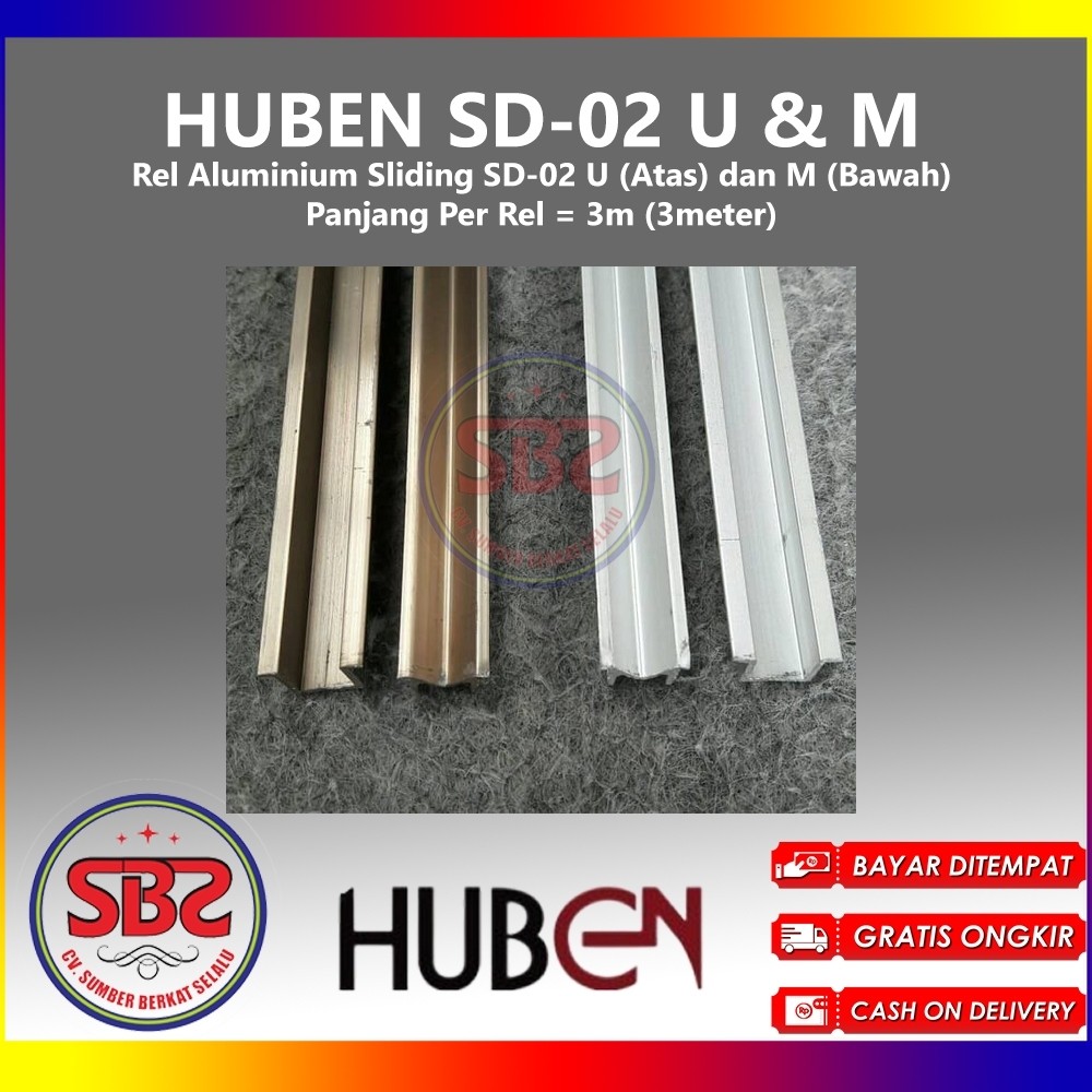 HUBEN Rel Pintu Lemari Geser Alumunium - Sliding Huben SD-02 U&M - Rel U dan Rel M Huben