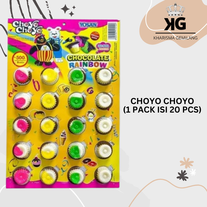 

KG - YOSAN CHOYO CHOYO (1 PACK ISI 20 PCS) Makanan Cup Rainbow 1 Lembar Rasa Coklat Jadul Anak Dewasa Murah