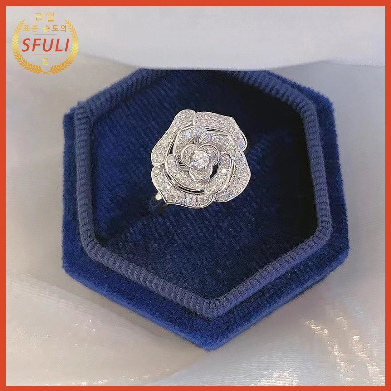 Pt950 Camellia Cincin Mawar Berongga Mewah Ringan