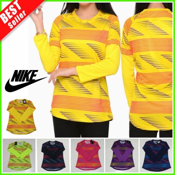 NIKE Terbaru Baju Senam Lengan Panjang Wanita Lari Gym Kaos Olahraga - Kuning, M