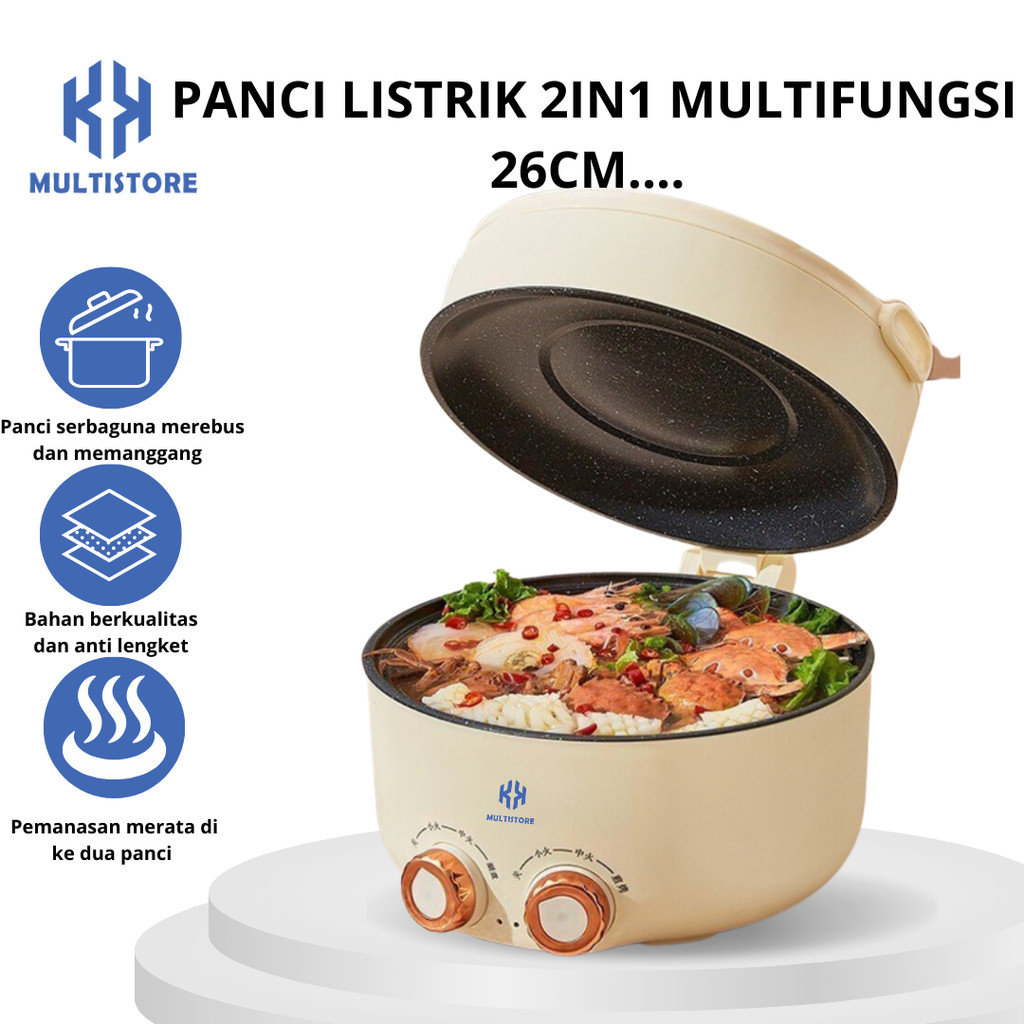 Panci Listrik 2 IN 1 Ukuran 26 CM Multifungsi 3,5 Liter Hotpot Electric Cooking Pot Steamer