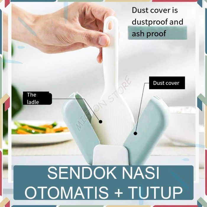 BUNTON Sendok Nasi Otomatis Buka Tutup Centong Ajaib Spatula Anti Debu LionStar Plastik Berkualitas 