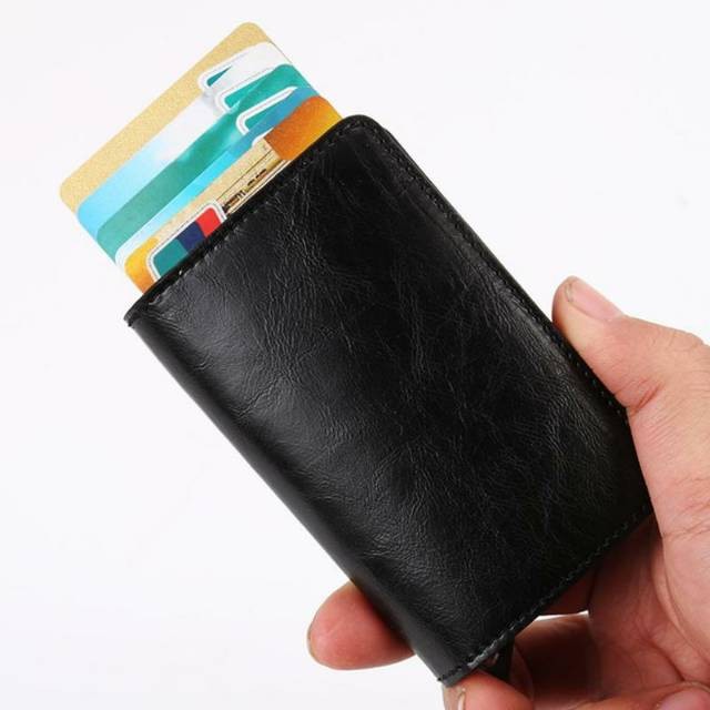 Kartu Anti RFID Bahan Kulit dengan Holder Aluminium - KB-005