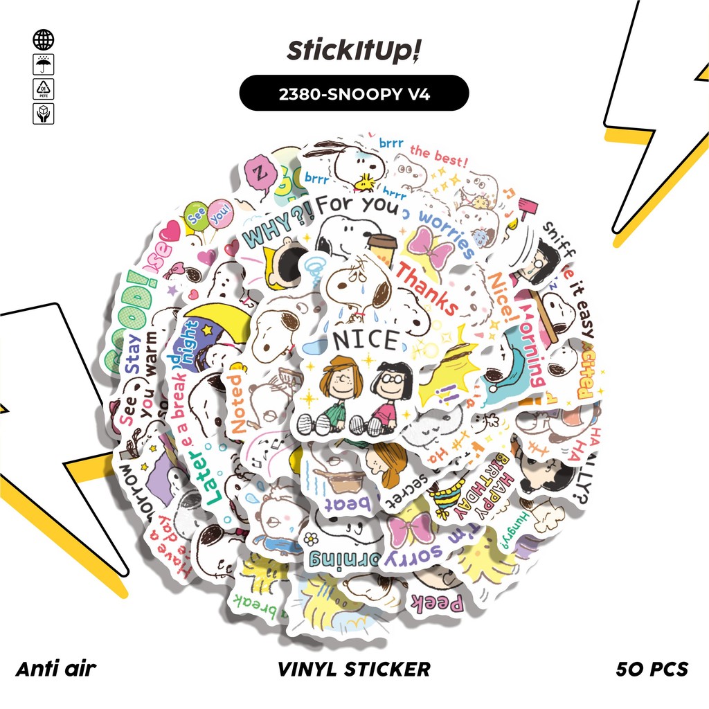 

COD✨ 50 Pcs Sticker Pack SNOOPY V4 Lucu Aesthetic Vynil Waterproof untuk Freebies Sticker Buku Journal Casing HP Laptop