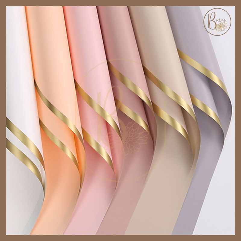 

[ 5 LEMBAR ] Kertas Bunga Cellophane Warna Solid List Gold Line Color Paper Flower Wrapping Paper Kertas Buket Bunga G