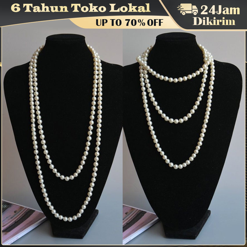 150CM Kalung Mutiara Putih Panjang Wanita Pesta Aksesoris / Kalung Mutiara Ekstra Panjang