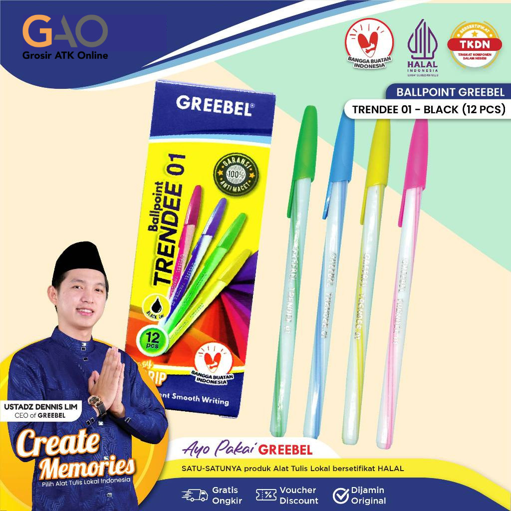 

( 12 Pcs ) Pulpen lilin Spiral GREBEEL TRENDEE 01 0.5MM / Bolpoin Ulir Murah 1 Pack