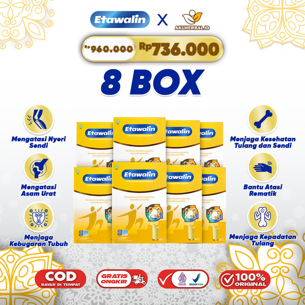 

ETAWALIN PAKET 8 BOX - TUNTASKAN NYERI TULANG SENDI, ASAM URAT & REMATIK