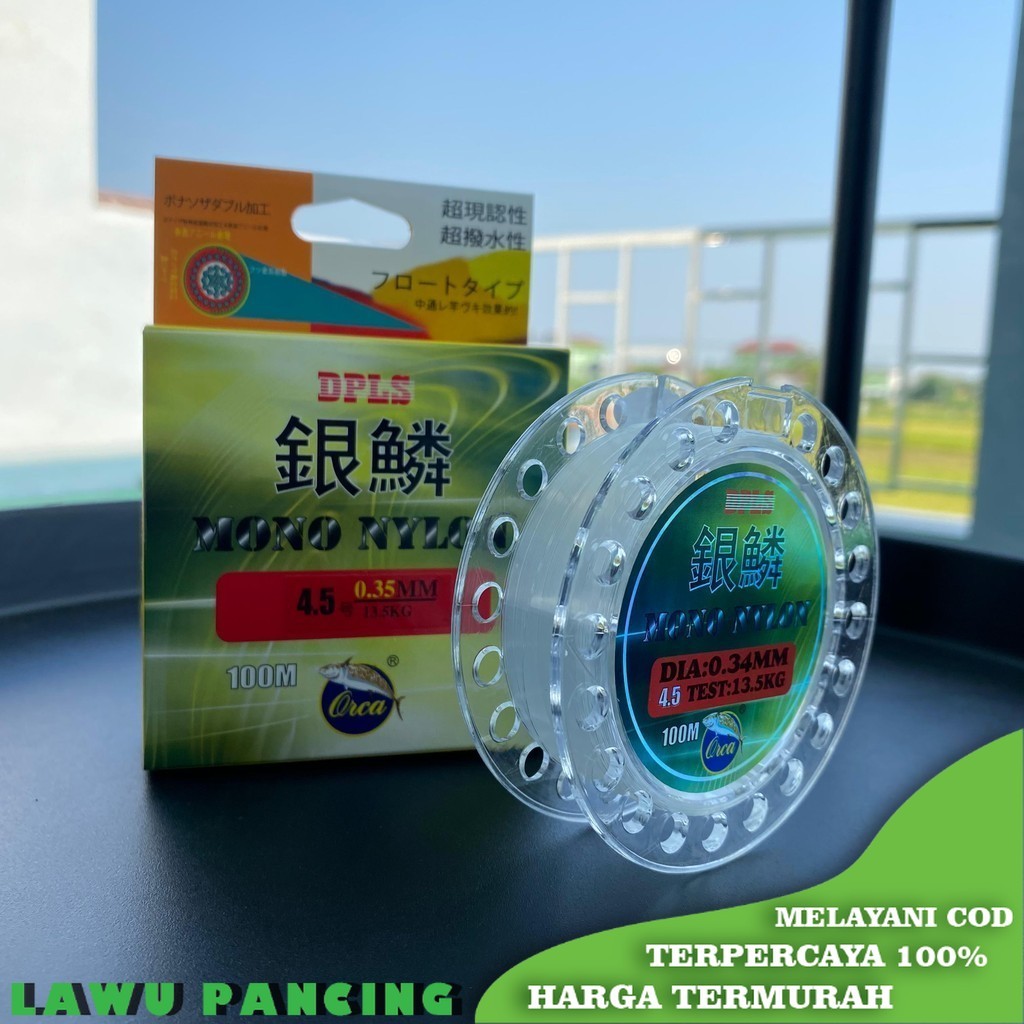 Senar Pancing Orca Mono Nylon DPLS 100Meter Atau Benang Tali Pancing Nilon Super Kuat Anti Keriting,