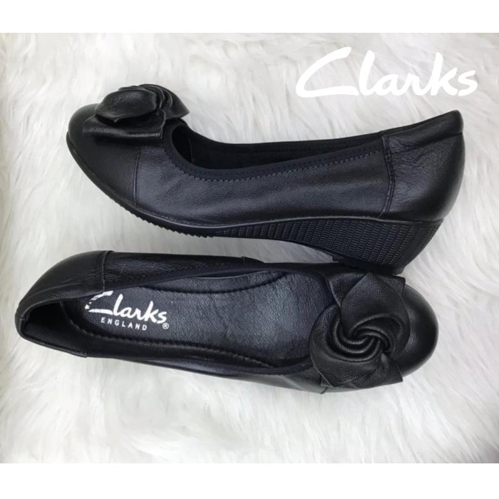 PROMO - SEPATU WANITA CLARKS WEDGES RADIAL / SEPATU KERJA WANITA RECOMENDED - Hitam, 36