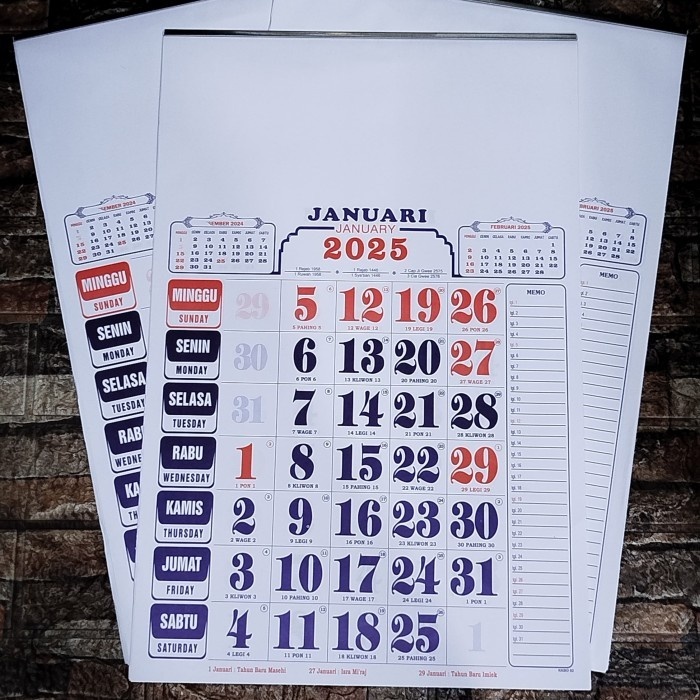 

KALENDER KERJA MEDIUM UMUM ( ukuran 32 cm × 48 cm ) tahun 2025 m