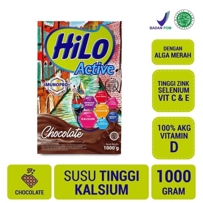 

Hilo ACTIVE Chocolate / Vanilla 1000gr 1kg - Susu Tinggi Kalsium - Chocolate 1Kg