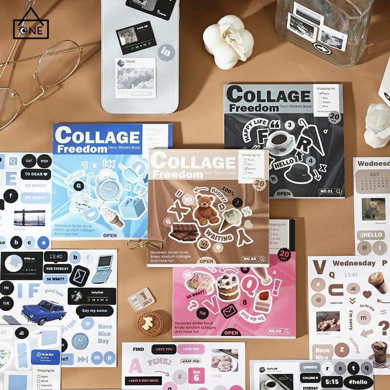 

COD❤️Bahan kolase tanpa potongan Buku stiker gaya Ins buku pegangan Inggris retro dekorasi DIY