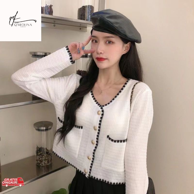 Baju Korea / Theeza Atasan V-Neck Wanita Gaya Baru Cardigan Rajutan Wanita Baju Rajut Kardigan Lenga
