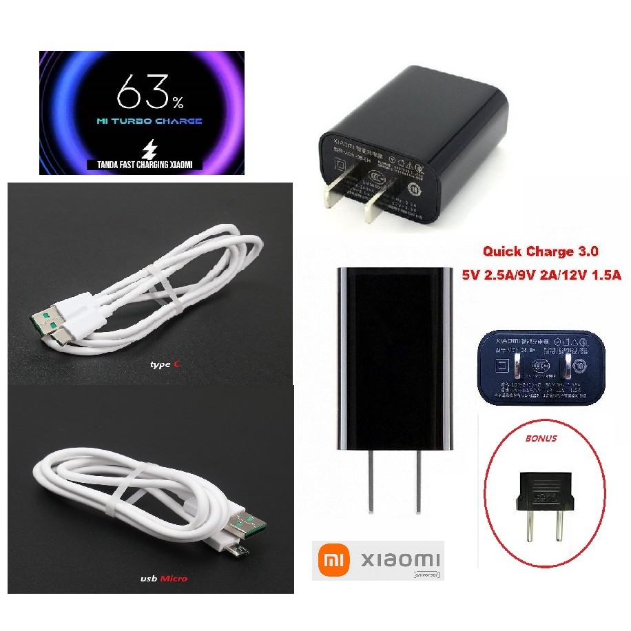 Usb C & micro kabel & adaptor  charger xiaomi Mi max 1 - Mi max 2 (MDE40/MDI40) - Mi max 3 - Mi max 