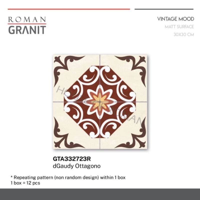 Roman Granit 30x30 dGaudy Ottagono (Vintage Mood) / Granit Lantai Motif Vintage / Granit Jadul / Gra