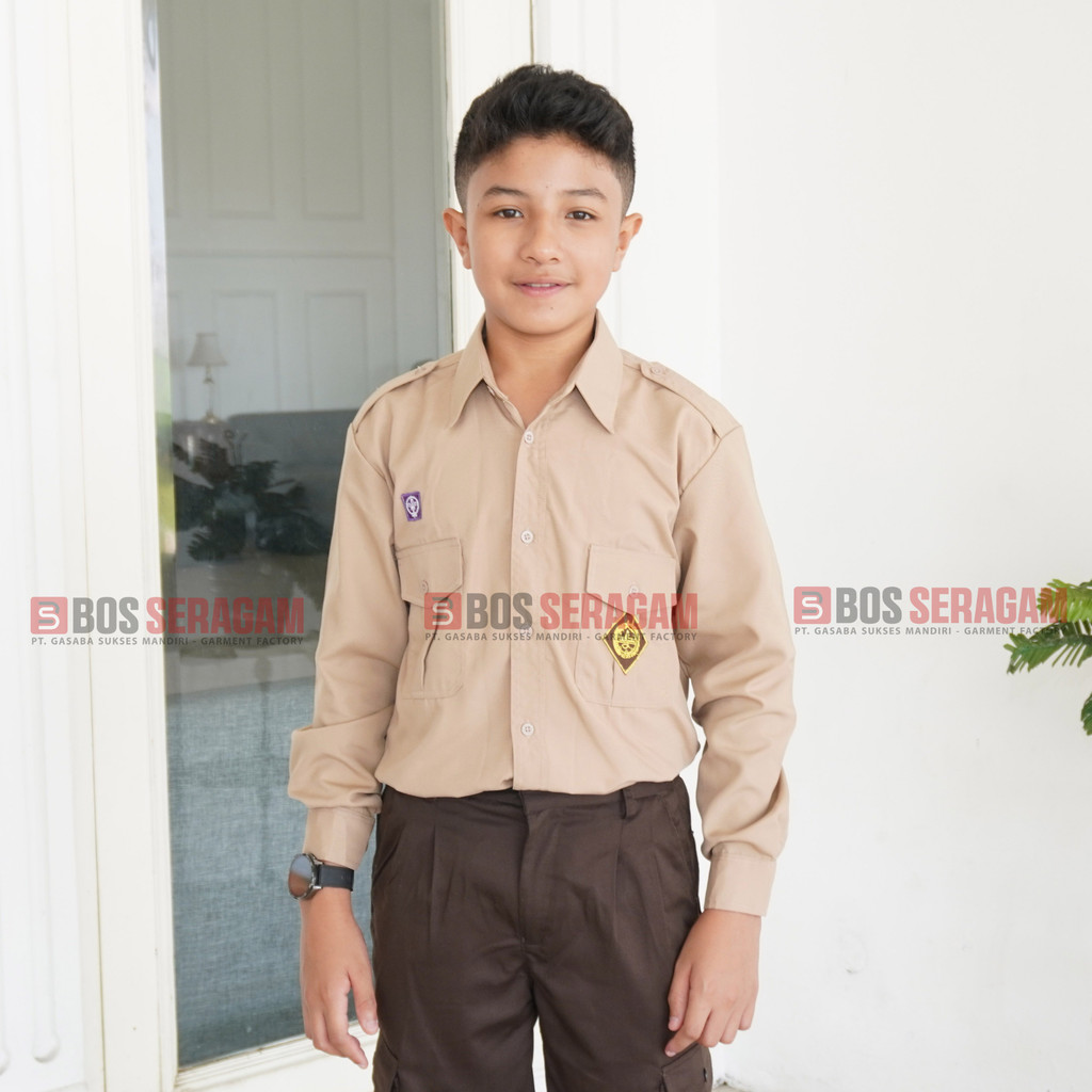 

BOS SERAGAM Baju Penggalang SD SMP SMA Putra Putri Anak Laki Laki Kemeja Seragam Sekolah Penggalang Panjang Saku Dua