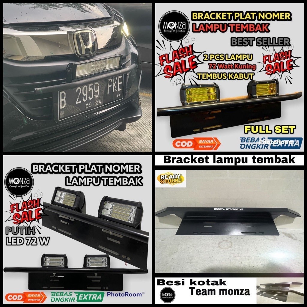 Braket Tatakan plat nomer mobil lampu tembak offroad + lampu